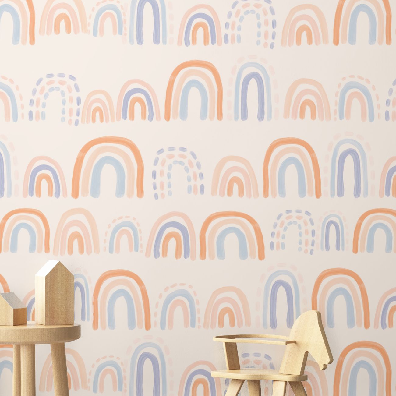 Nursery wallpaper in the Soft Rainbow print